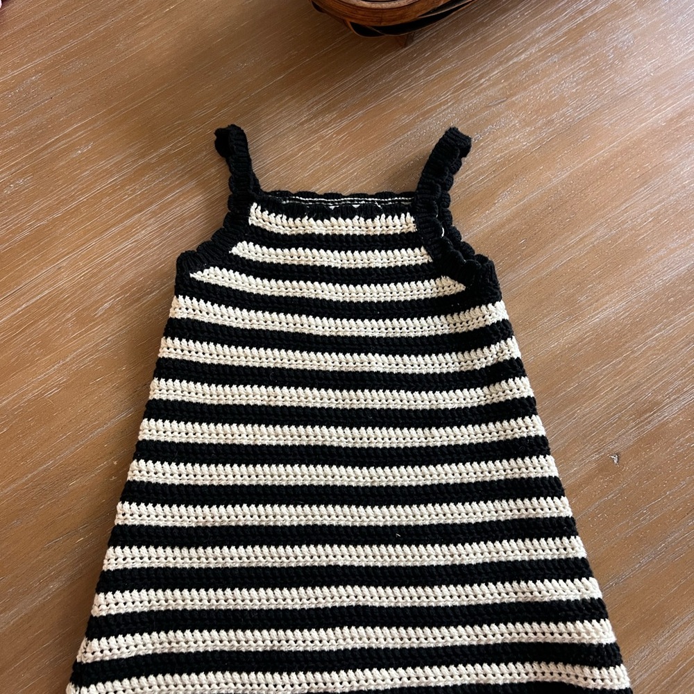 Zara 3T Black and White Crochet Striped Kids Dress